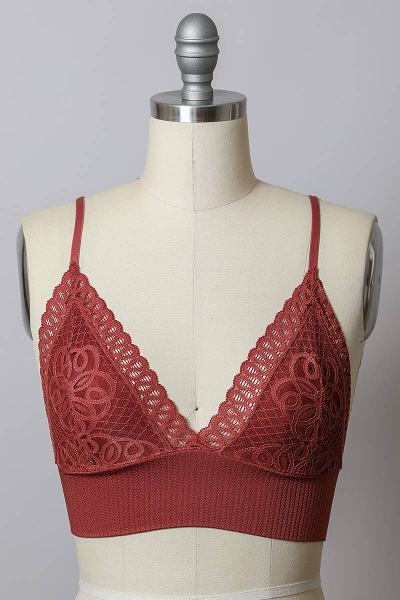 Lace Longline Seamless Bralette in Rust