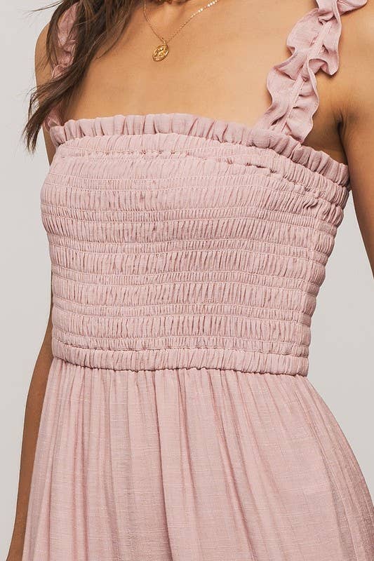 Romantic Smocked Bodice Tiered Ruffle Strap Midi Sundress