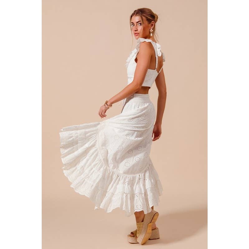 Floral Eyelet Crop Top and Skirt Set