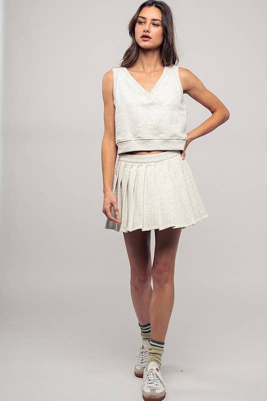 Preppy V Neck French Terry Pleated Tennis Club Set