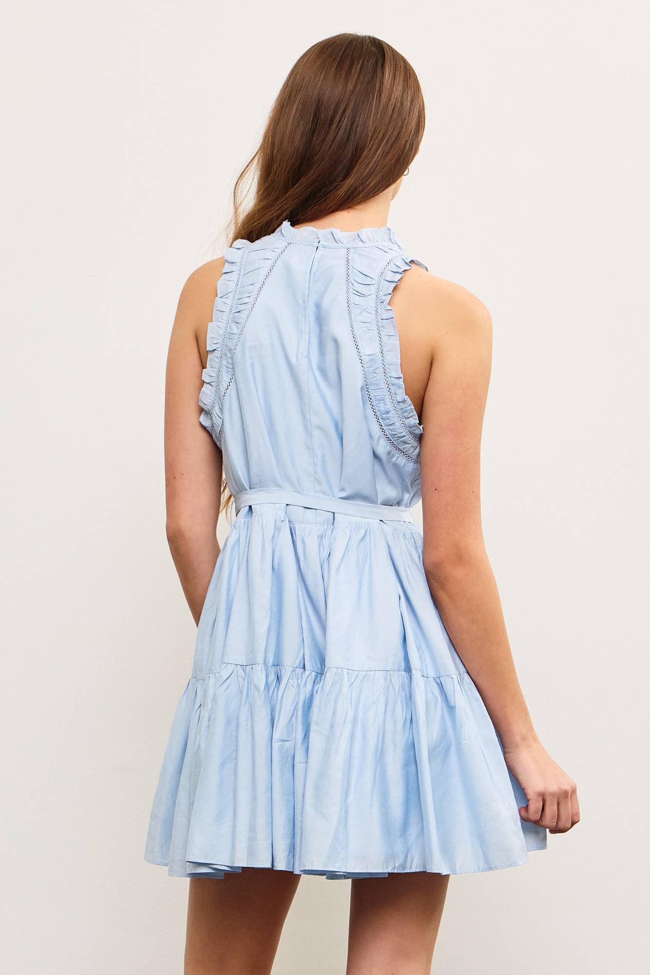 Ruffle Edge Shirred Sleeveless Dress