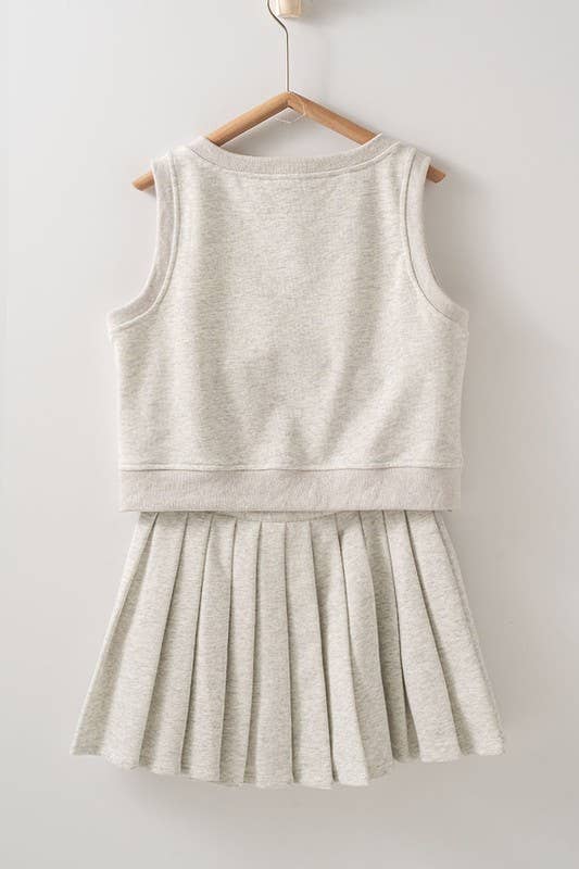 Preppy V Neck French Terry Pleated Tennis Club Set