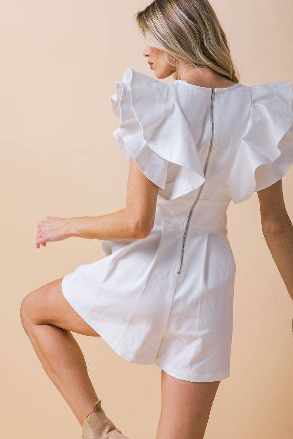 Solid Twill Romper in White