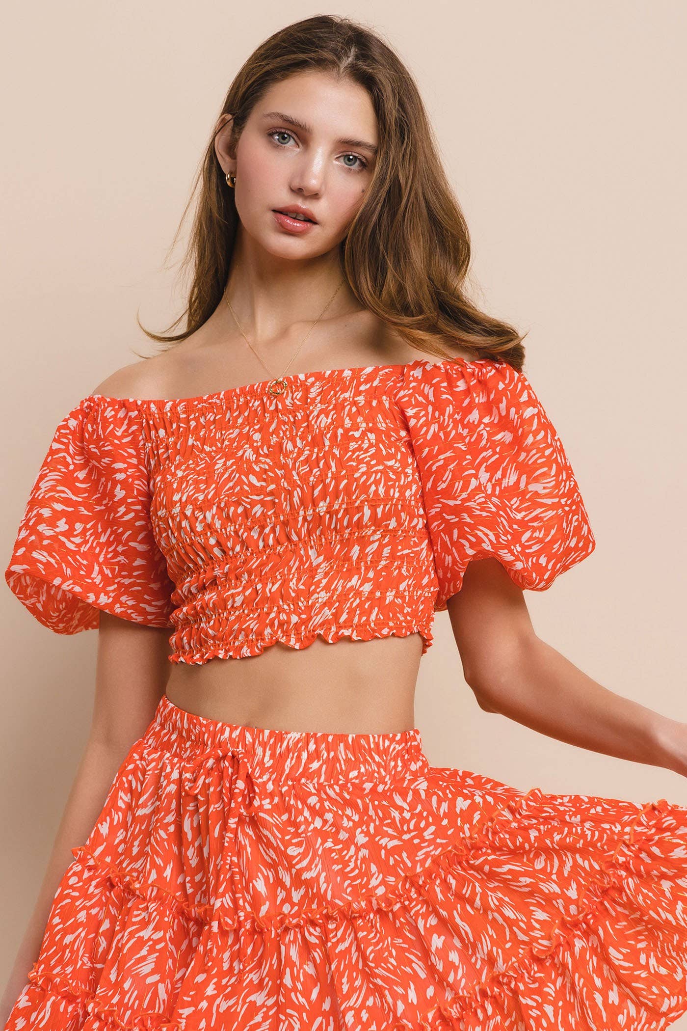 Printed Chiffon Top and Skirt Set