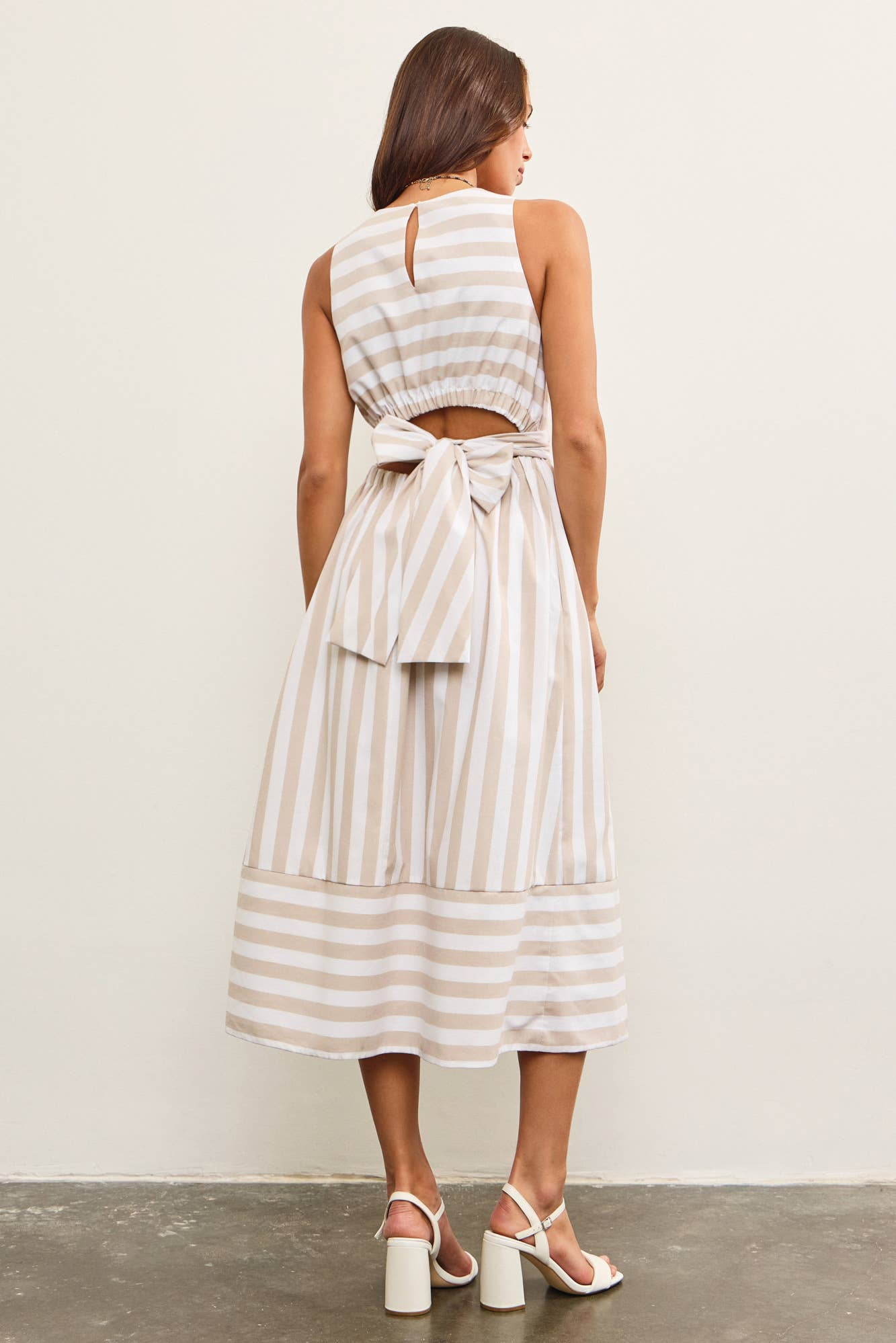 Cross Front Tie Back Striped Dress