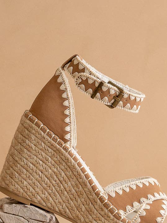 The Essie | Camel Espadrille Slide with Embroidered Straps