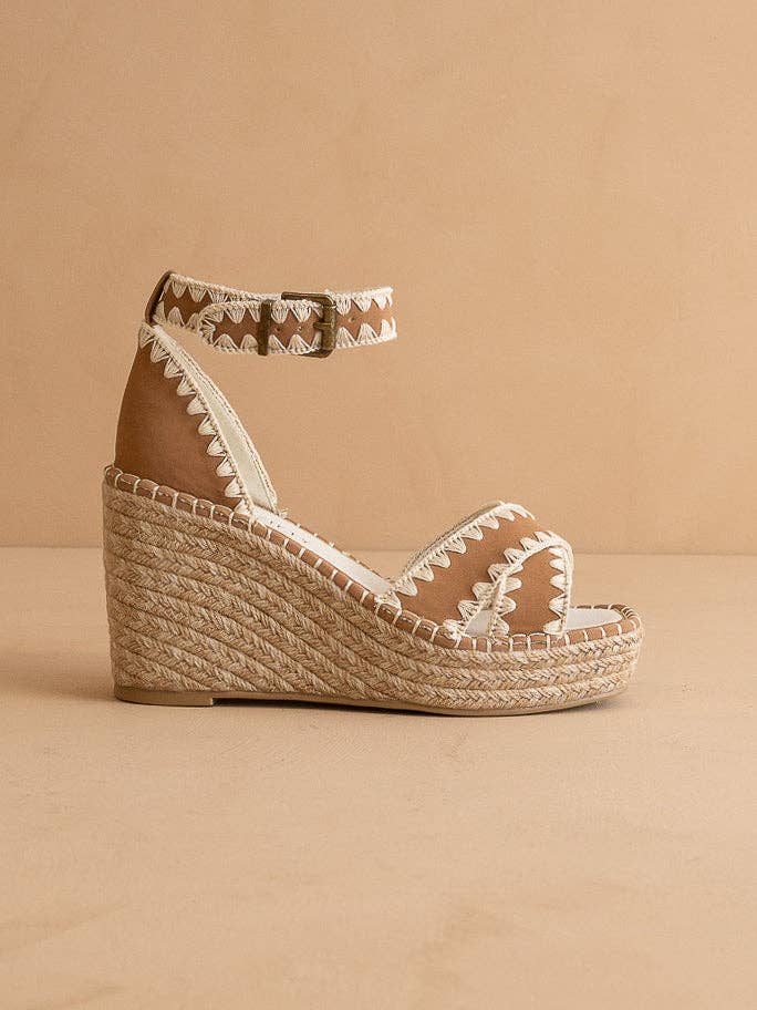 The Essie | Camel Espadrille Slide with Embroidered Straps