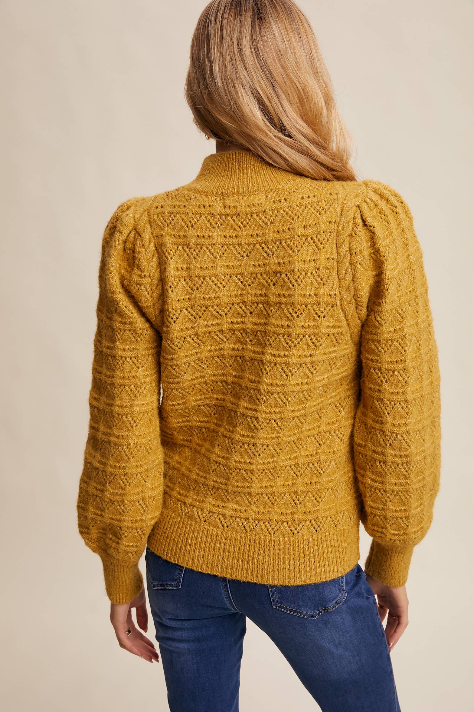 Pointelle Puff Sleeve Sweater in Lemon Grass
