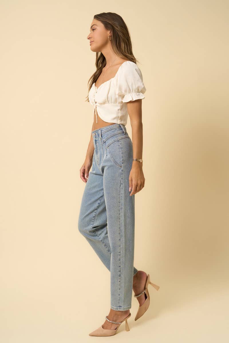 High Rise Pleated Tapered Jeans