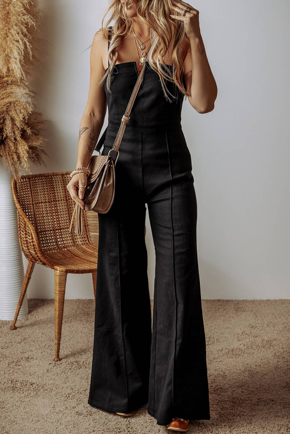 High-Waist Flared Jumpsuit in Black