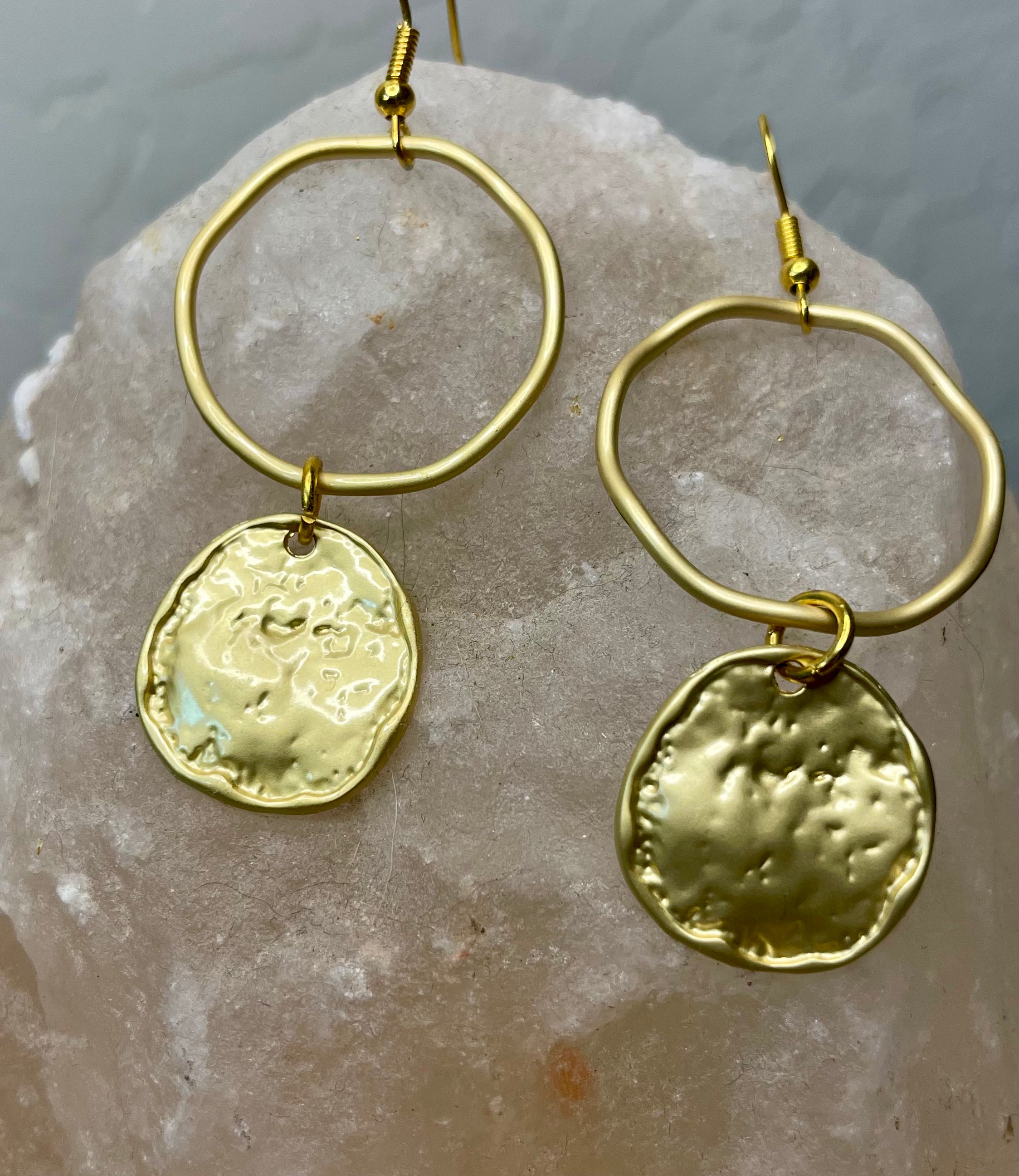 Matte Gold Hoop Earrings with Coin Dangle