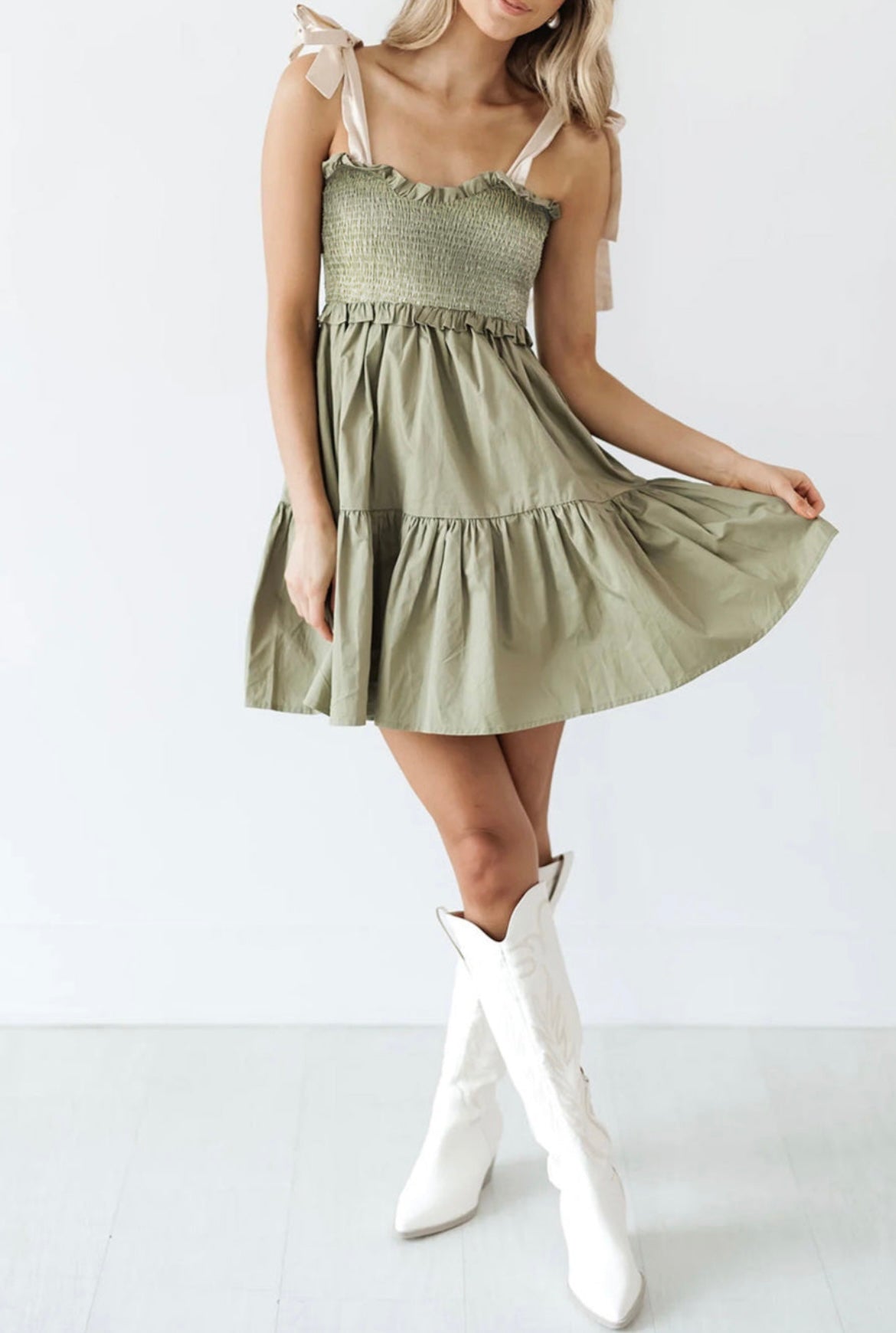 Smocked Ruffle Mini Dress