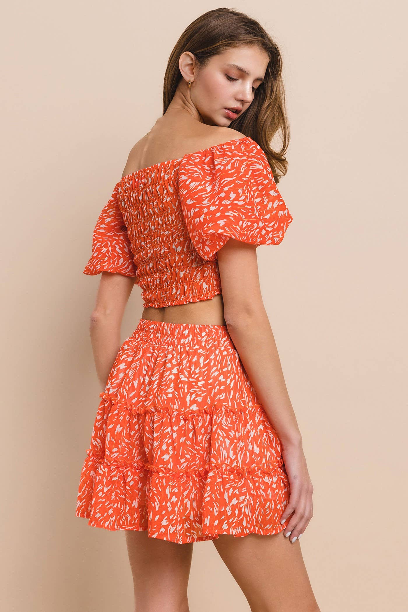 Printed Chiffon Top and Skirt Set