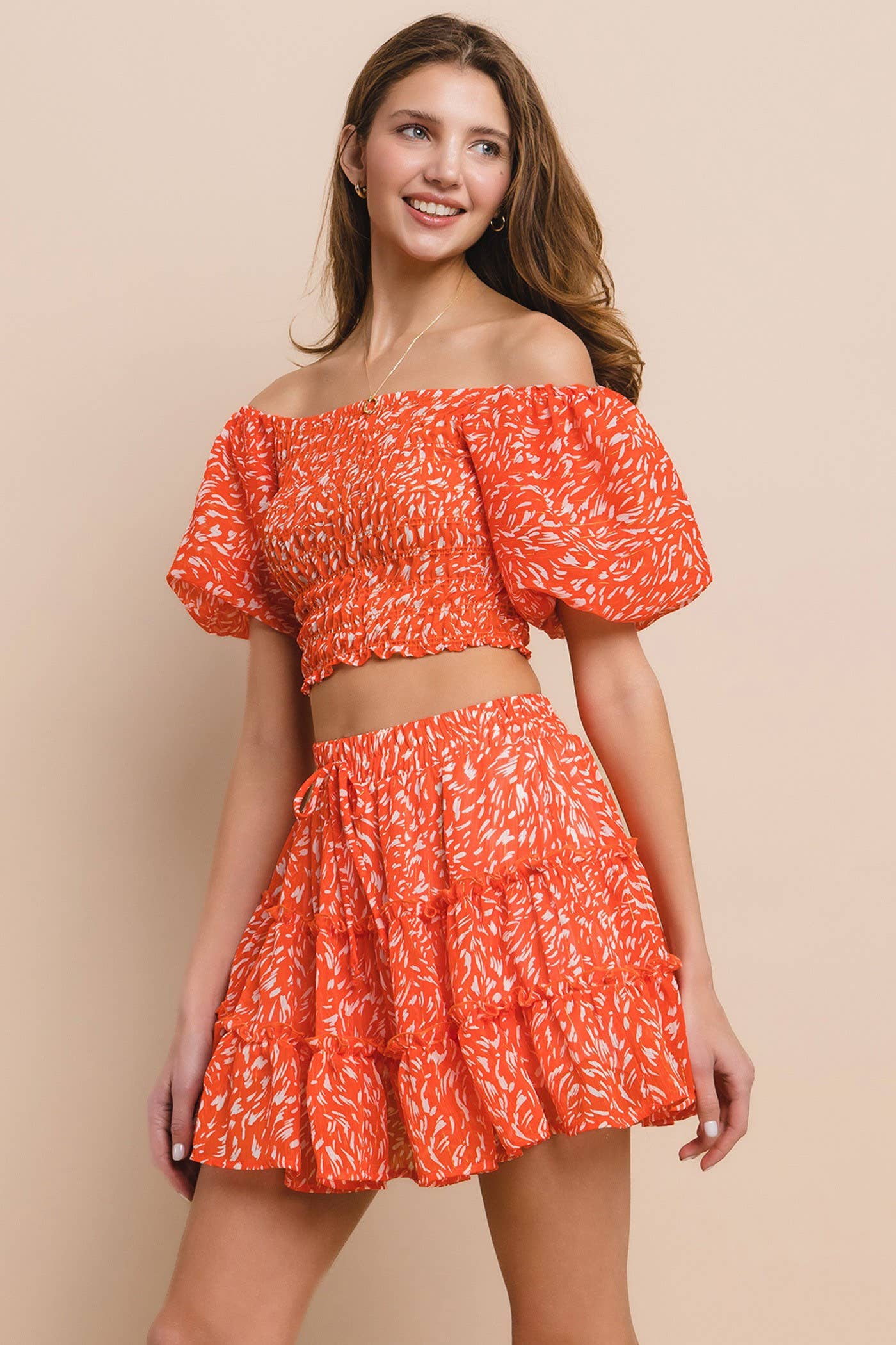 Printed Chiffon Top and Skirt Set