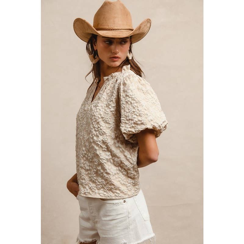 Floral Pattern Balloon Sleeve Top
