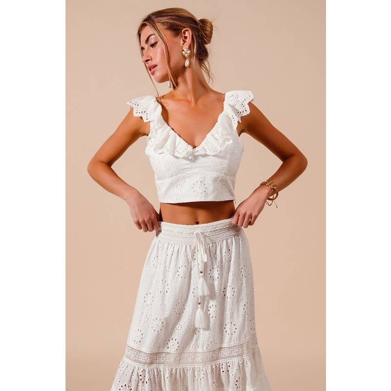 Floral Eyelet Crop Top and Skirt Set