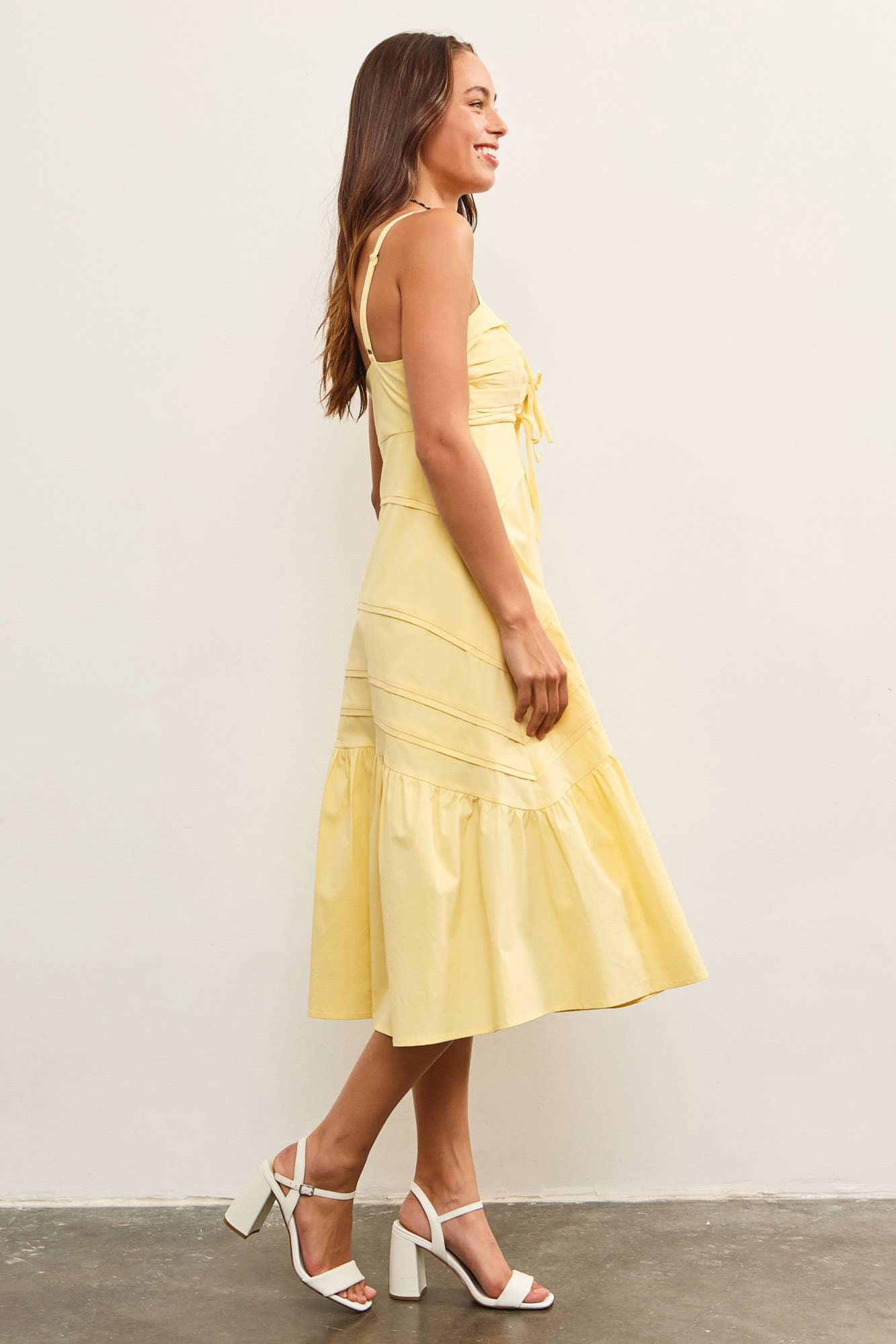 Ruched Tie Front Ruffle Hem Dress