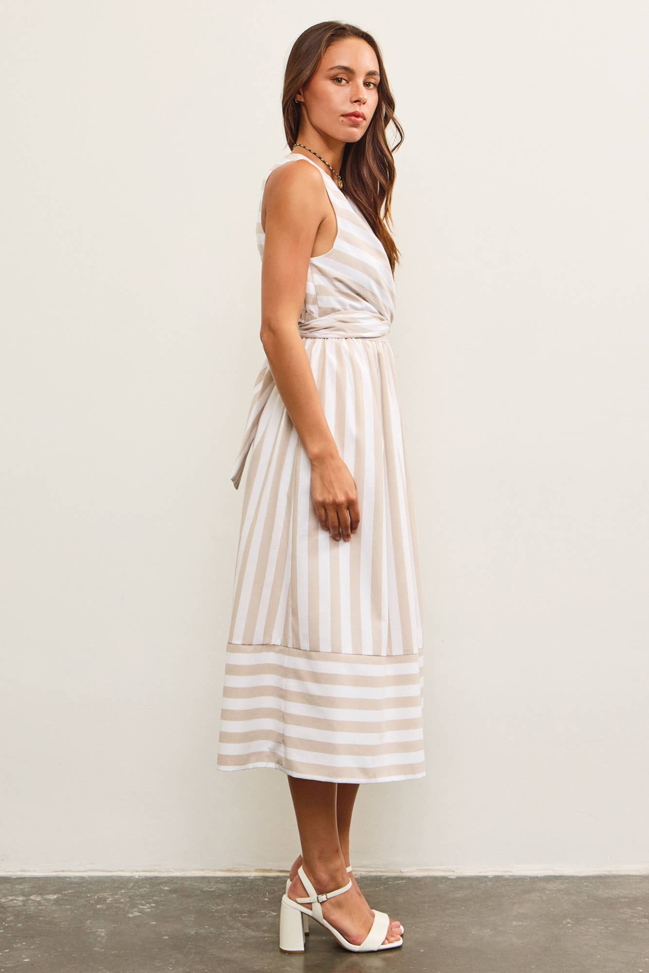Cross Front Tie Back Striped Dress