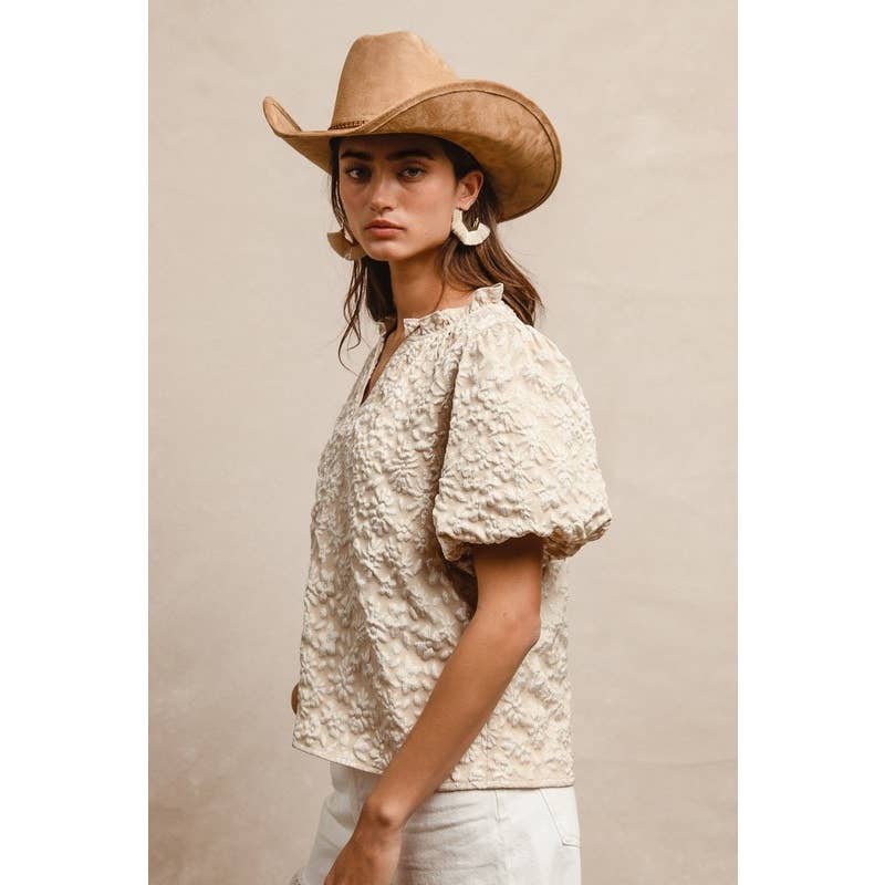 Floral Pattern Balloon Sleeve Top