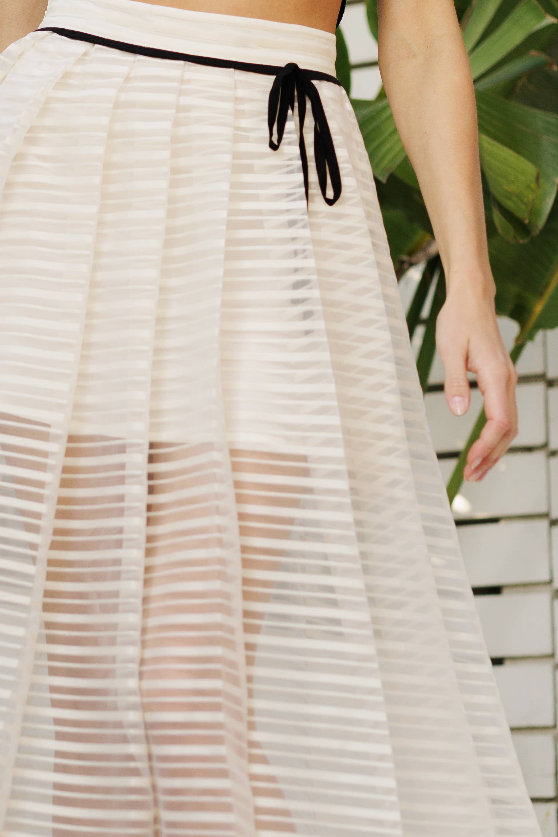 Pleated Sheer Midi Skirt in Cream