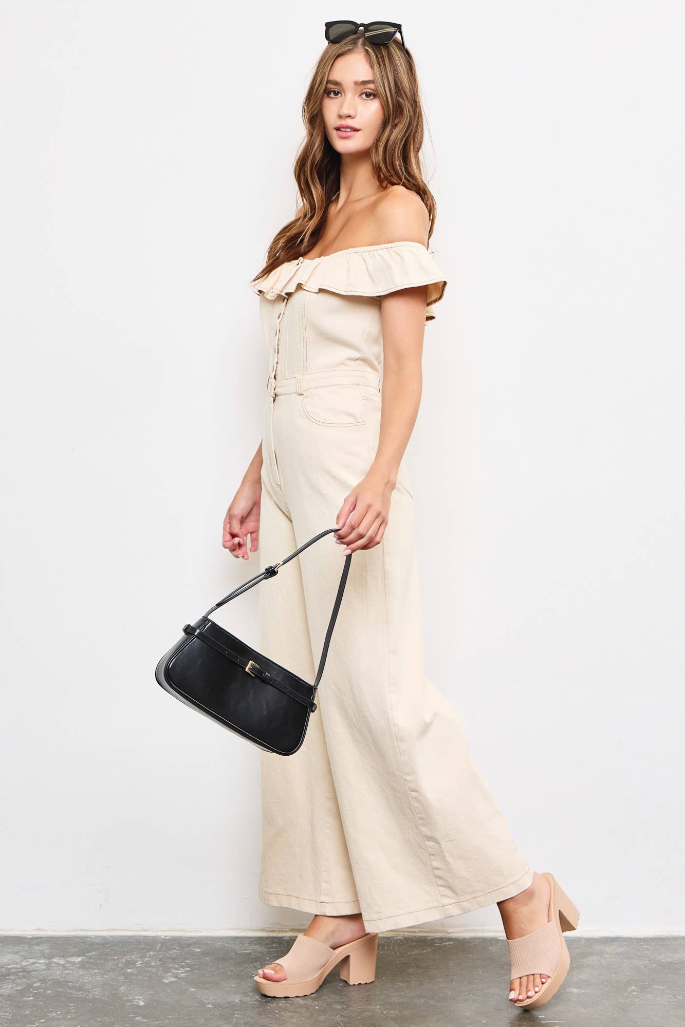 Off Shoulder Ruffle Jumpsuit