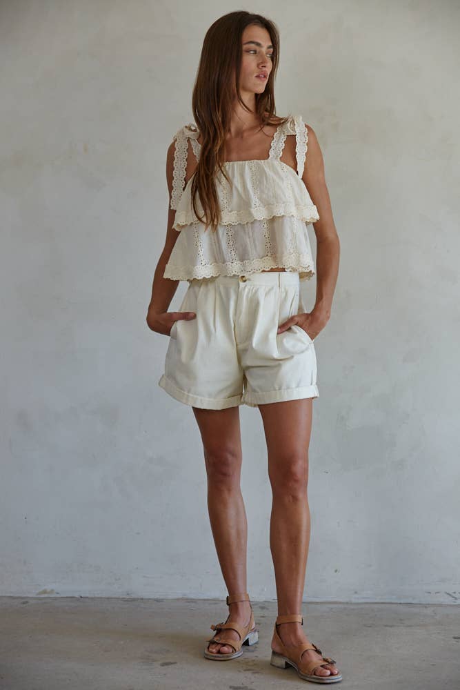 Woven Cotton Embroidered Eyelet Layered Top