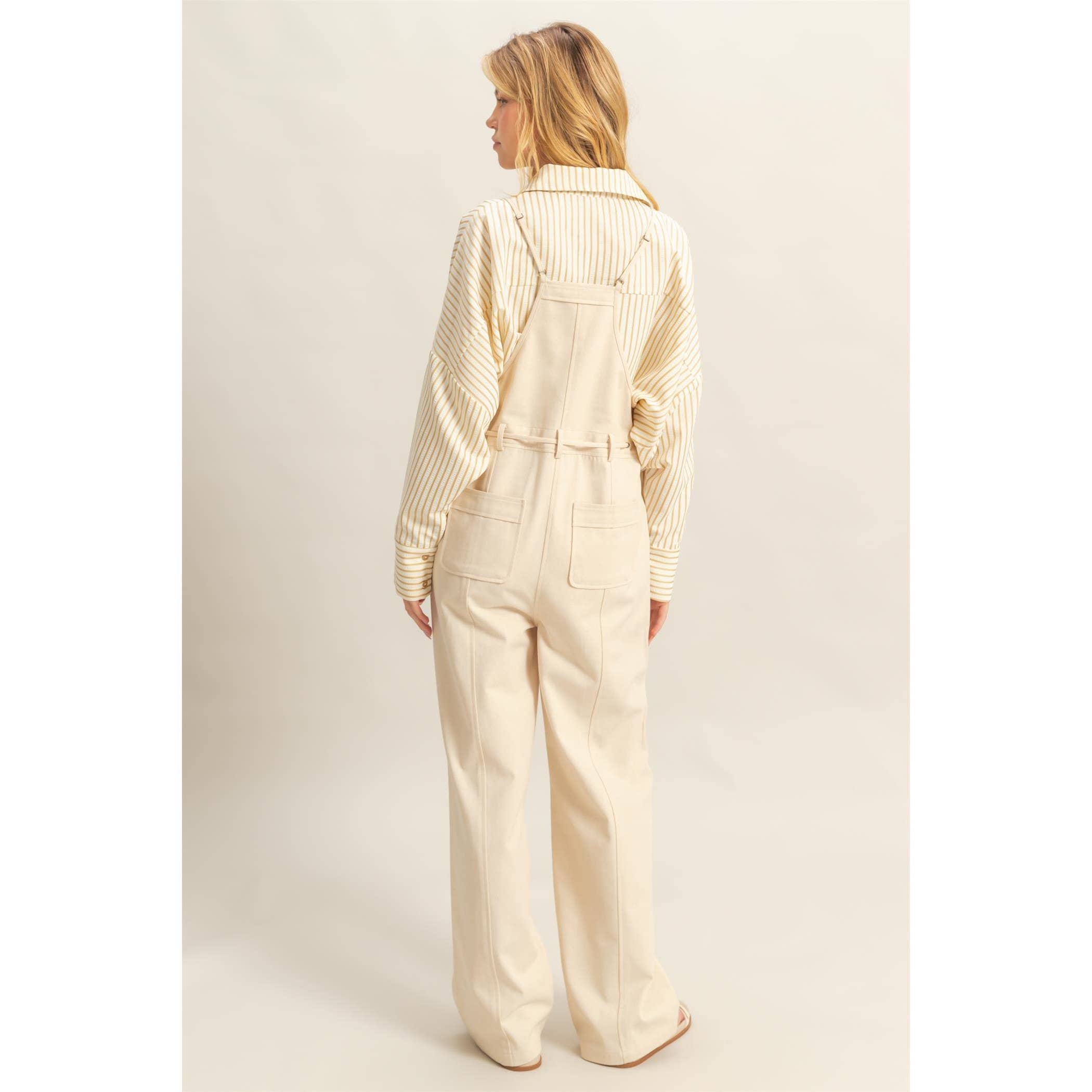 Front Button Washed Twill Overall in Oatmeal