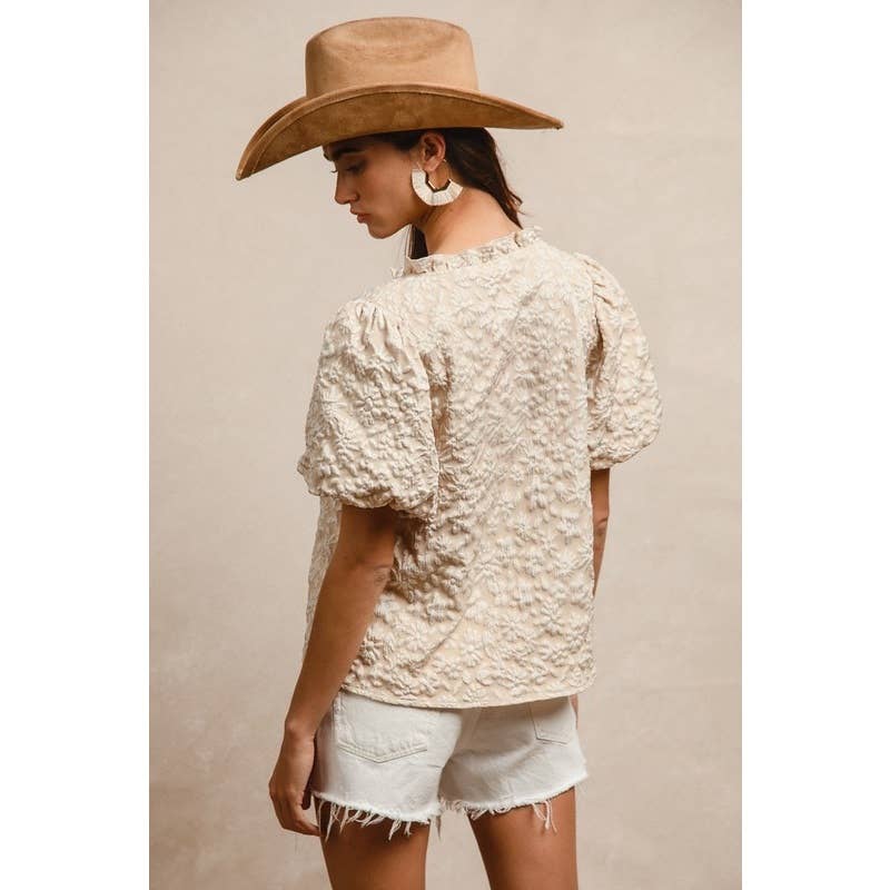 Floral Pattern Balloon Sleeve Top