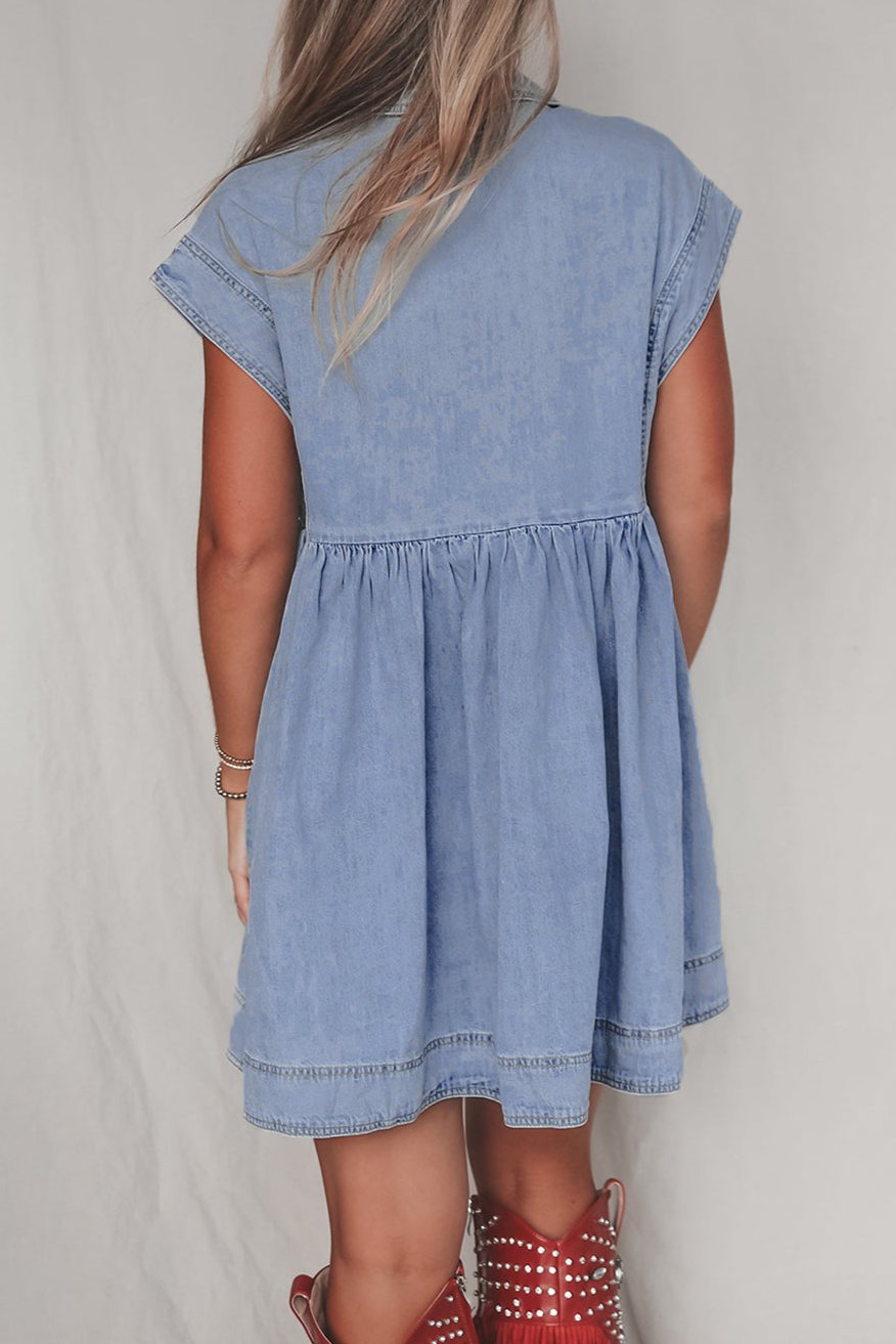 Denim Collared Short Sleeve Dress