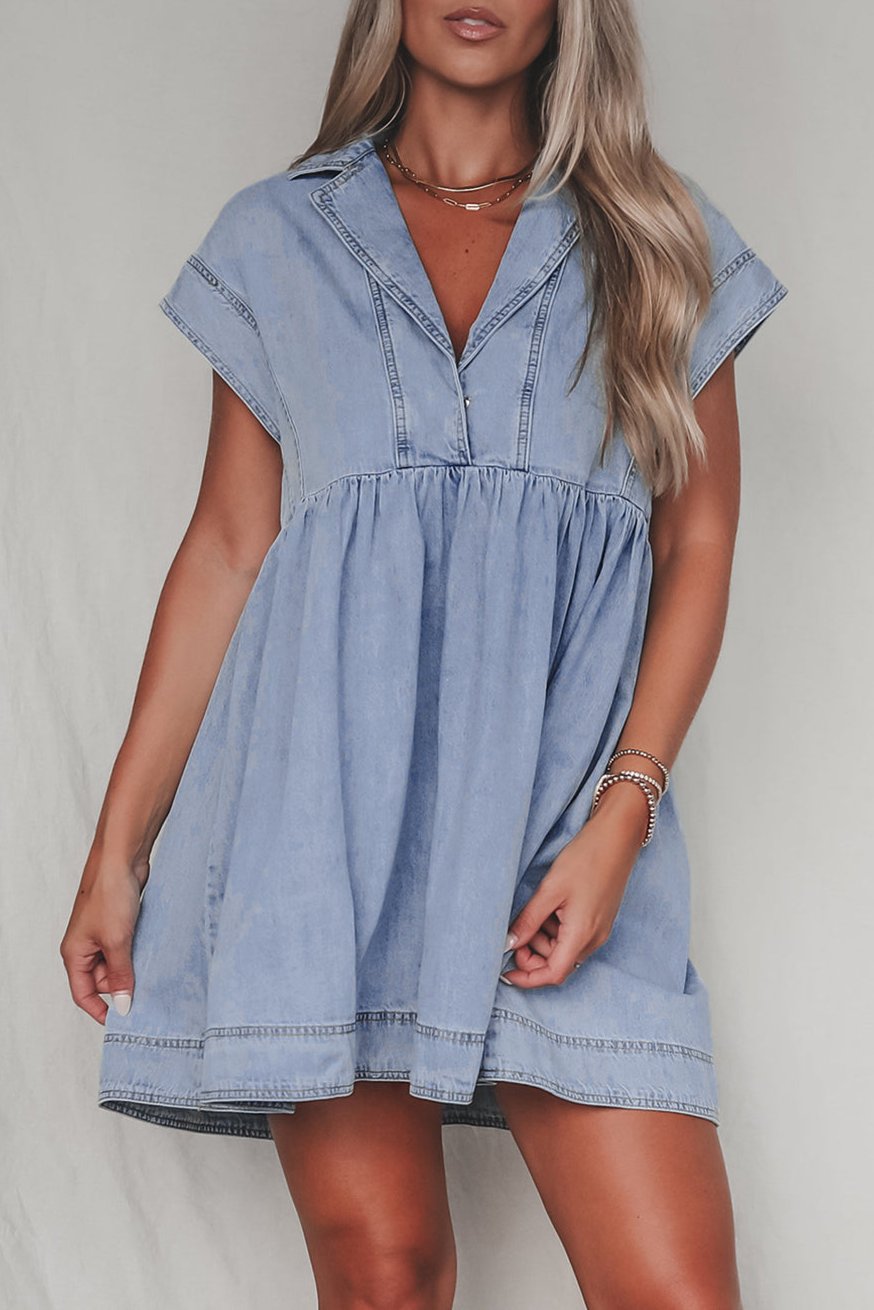 Denim Collared Short Sleeve Dress